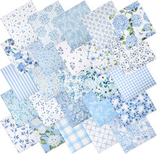 25 Pcs Blue Quilting Fabric Scraps, 10''x10'' Blue Cotton Fabric Squares Vint...