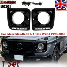 Headlight Bezel Pair For 1990-2018 Mercedes W463 G63 G500 w/ LED DRL Gloss Black