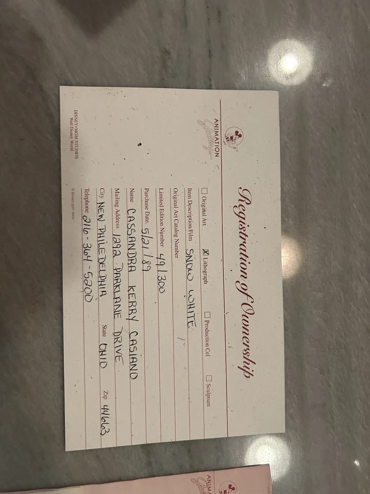 Litografía Original Blancanieves de Walt Disney Productions en Marco 1938. Numerado. Foto 3 de 4