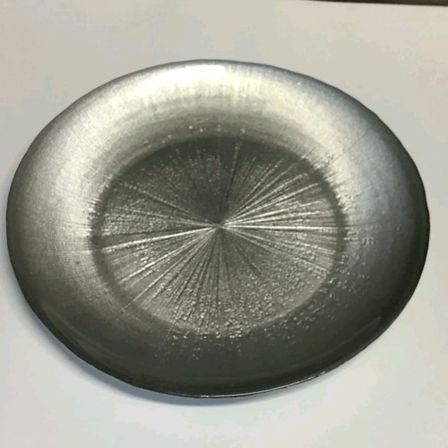 Silver Glass 8.5" Round Pillar Candle Plate Tray Reverse Starburst Handmade Pier