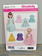 Simplicity 3547 18 inch Doll Clothes Sewing Pattern Uncut