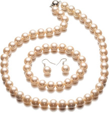   Fashion Style Pearl Elastic Necklace Bracelet Dangle Earring Set 09000649 