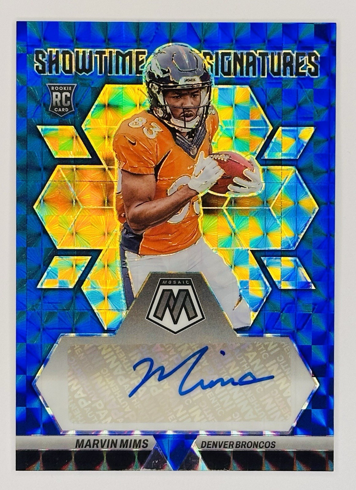 2023 Panini Mosaic MARVIN MIMS Showtime Signatures #SS-MM Blue Prizm /99 RC Auto