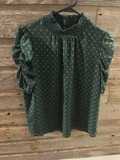 Pleione Women’s Green Short Sleeve Blouse, Size Large