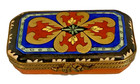 Limoges France Peint Main Hinged Pill/Trinket Box Vibrant Quatrefoil Motif~Rare!