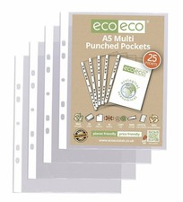 A5 Punched Pockets 100% Recycled Eco Friendly Ring Binder Sleeves Plastic X 25