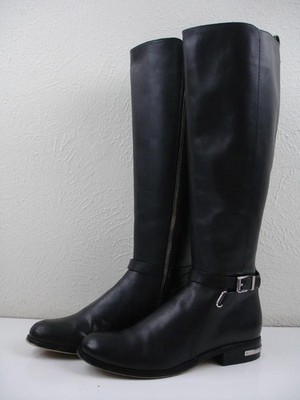 Women's 7 M Michael Kors Arley Riding Boots Black Leather Knee High Equestrian
