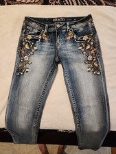 Grace In LA Skinny Jeans Womens 30 Blue Medium Wash Embroidered Distressed