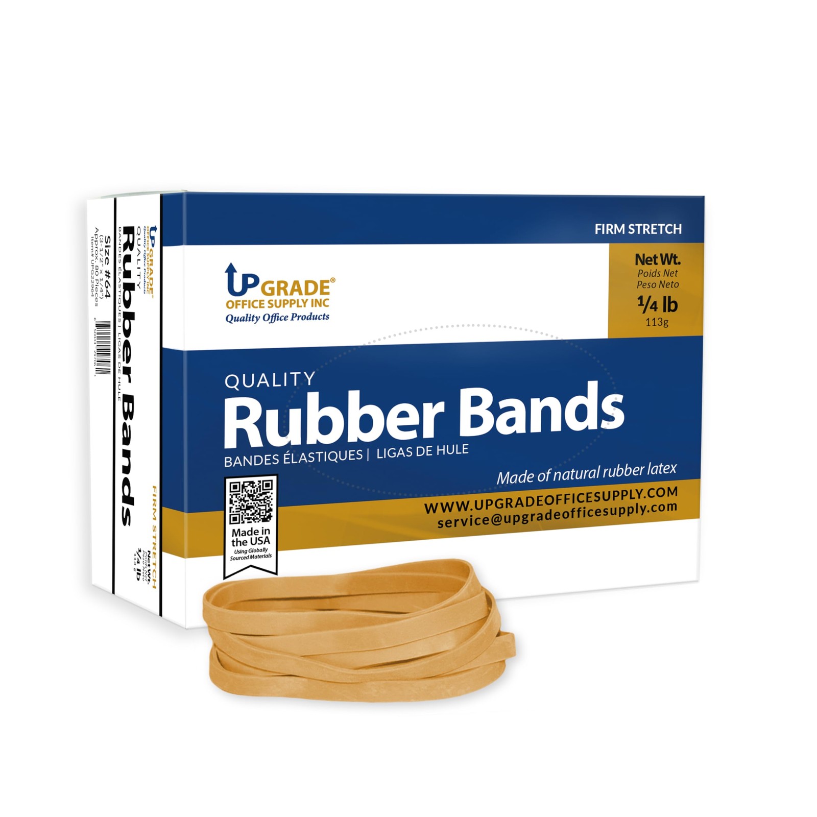 Upgrade Office Supply Rubber Bands, Size 64, 3-1/2 x 1/4 in, Natural Crepe