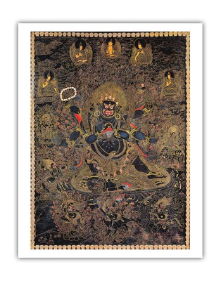 Mahakala Great Protector of Buddha - Vintage Tibetan Thangka Buddhist Painting