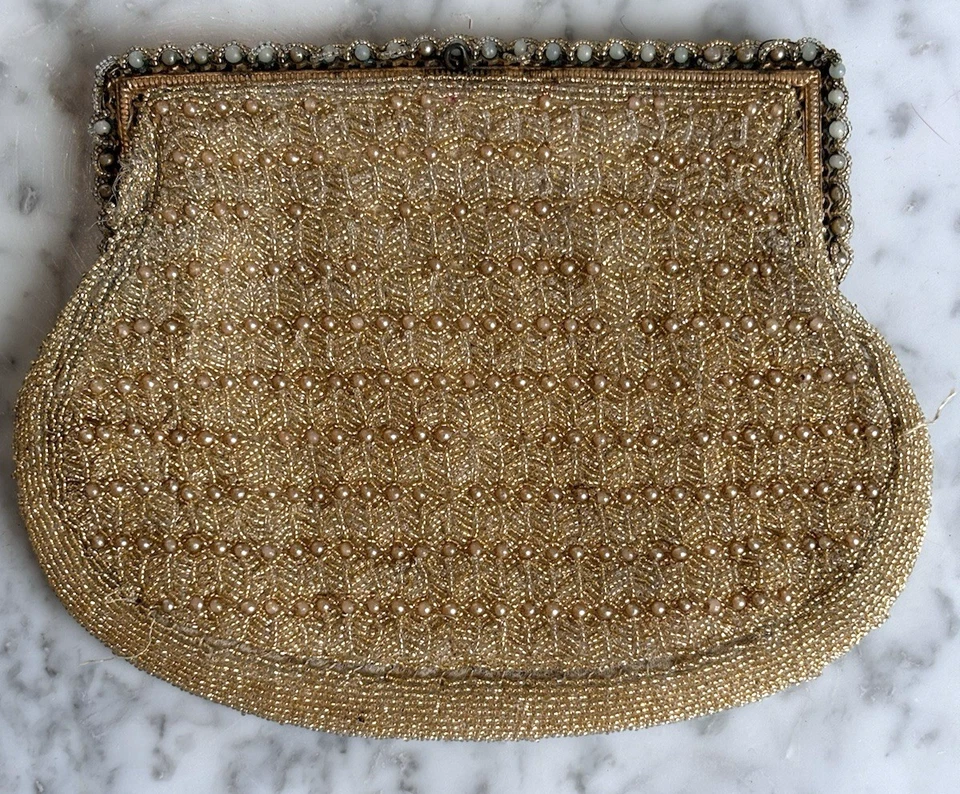 Bolso de Noche Vintage con Cuentas, Saks Hecho en Francia, Raro Fino Moda Regalos para Ella Foto 2 de 4