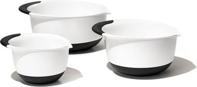 OXO Good Grips 3- Piece Plastic Mixing Bowl Set, 2500 ml,White/Black