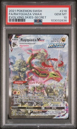 2021 POKEMON SWORD & SHIELD EVOLVING SKIES SECRET FULL ART/RAYQUAZA VMAX PSA 10