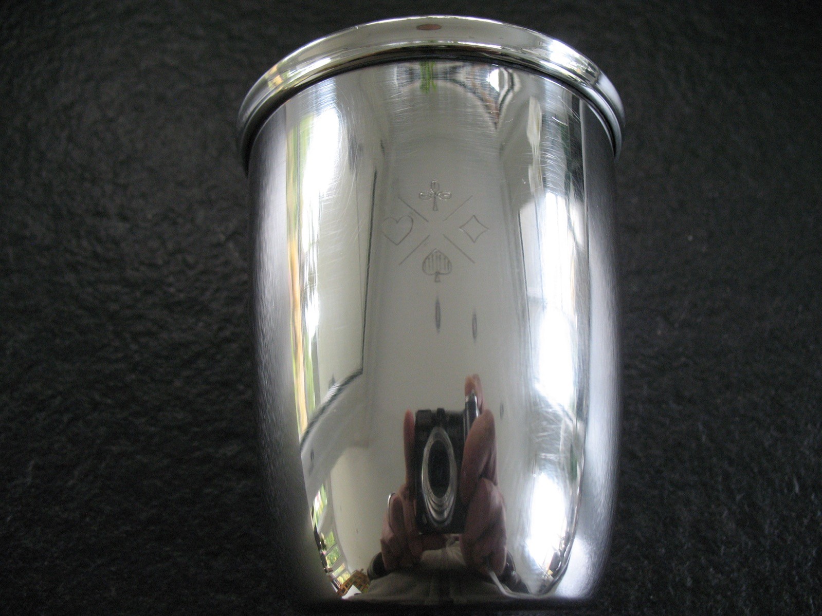 Becher Silber 925 Greggio Italien Silberbecher mit Kartenspiel Symbolen massiv