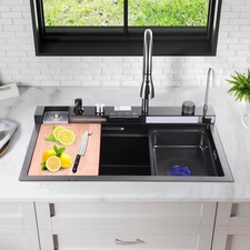 Drop In Kitchen Sink Stainless Steel Single Bowl Sinks with Faucet 30 Inch