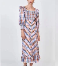 Hunter Bell Women’s Annie Midi Dress Plaid Smocked Multicolored  Retired S