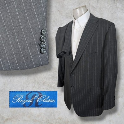 Royal Classic Holland & Sherry 2 Piece Suit Mens 52L Pants 44x32 Gray Stripe