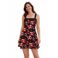 Cynthia Steffe Black Floral Fit and Flare Poppies Sleeveless Tank Dress Size 8