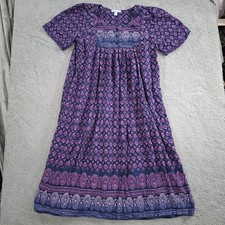 Only Necessities House Dress L 18 20 Purple Floral Short Sleeve Mumu Pockets