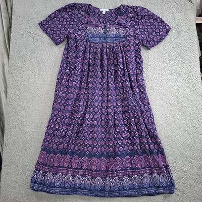 100% Cotton House Dress L 18 20 Purple Floral Short Sleeve Mumu Pockets  Lounge | eBay
