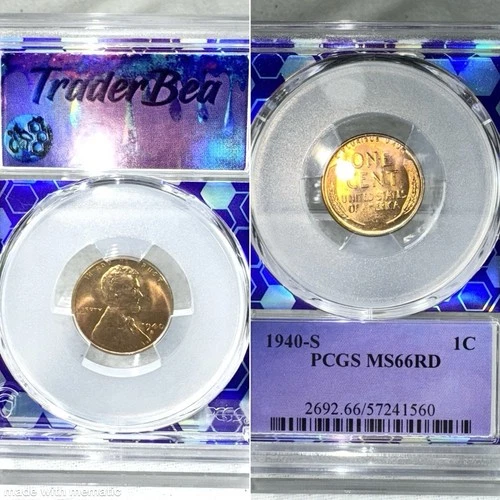 1940 S 1C MS 66 RD - Trader Bea - Purple Core - Lincoln Cent - PCGS Graded Penny