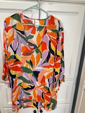 Anne Cole Women's Flounce V-Neck Floral Beach Swim Cover Up Medium