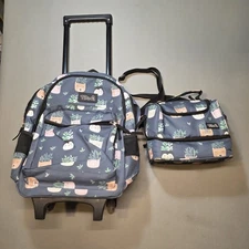Tilami 18" Rolling Kids Backpack & Lunch Box Wheeled School Bag Animal Succulent