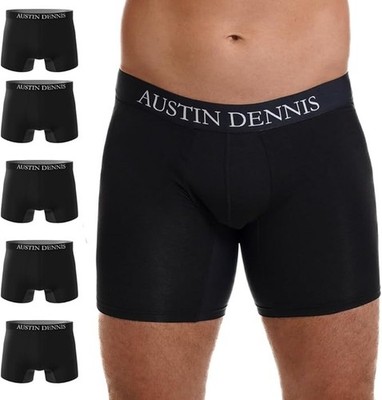 Austin Dennis 5 Paar Herren Boxershorts Bambus kürzeres Bein, schwarz Größe XXL