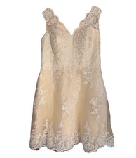 Ivory Lace Tulle Knee Length Bride Wedding Dress Elegant Spring Summer Bridal