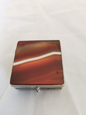 Silber Metall doppelseitig gebänderter Achat Stempel Box