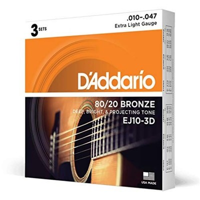 Acoustic Guitar Strings 80/20 Bronze Extra Light 10- of 3 EJ10-3D
