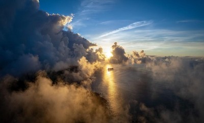 Anime azores island coast sunrise clouds sea landscape Play Gaming Mat Desk
