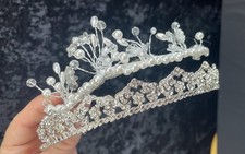 Two Silver Rhinestone Crystal Pearl Bridal Headpieces Costumes Dress Up AS IS