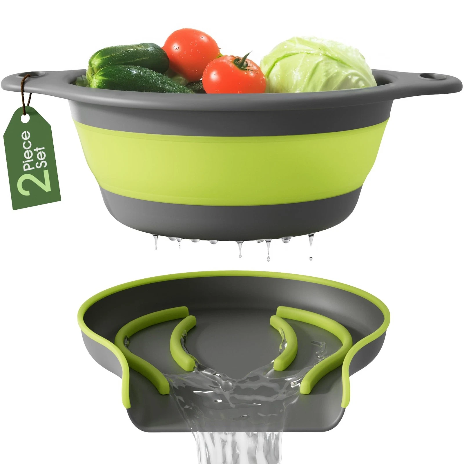 Large Collapsible Colander with Draining Base - 5Qt Side Drain Food Strainer ...