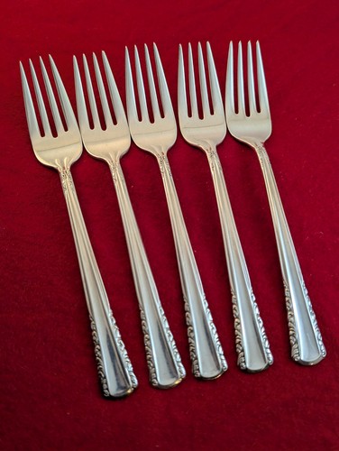 Lot of 5 MAY QUEEN by Holmes & Edwards IS Inlaid SilverPlate Salad Forks