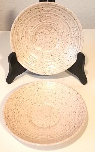 Set of 2: Homespun Churchill Stonecast SAUCER PLATES Specks on Cream 5 1/2"L@@K!