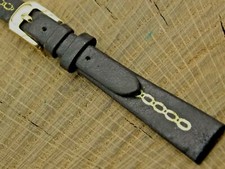 Vintage NOS Unused Black Leather w Gold Tone Buckle Watch Band Ladies 13mm 1/2"