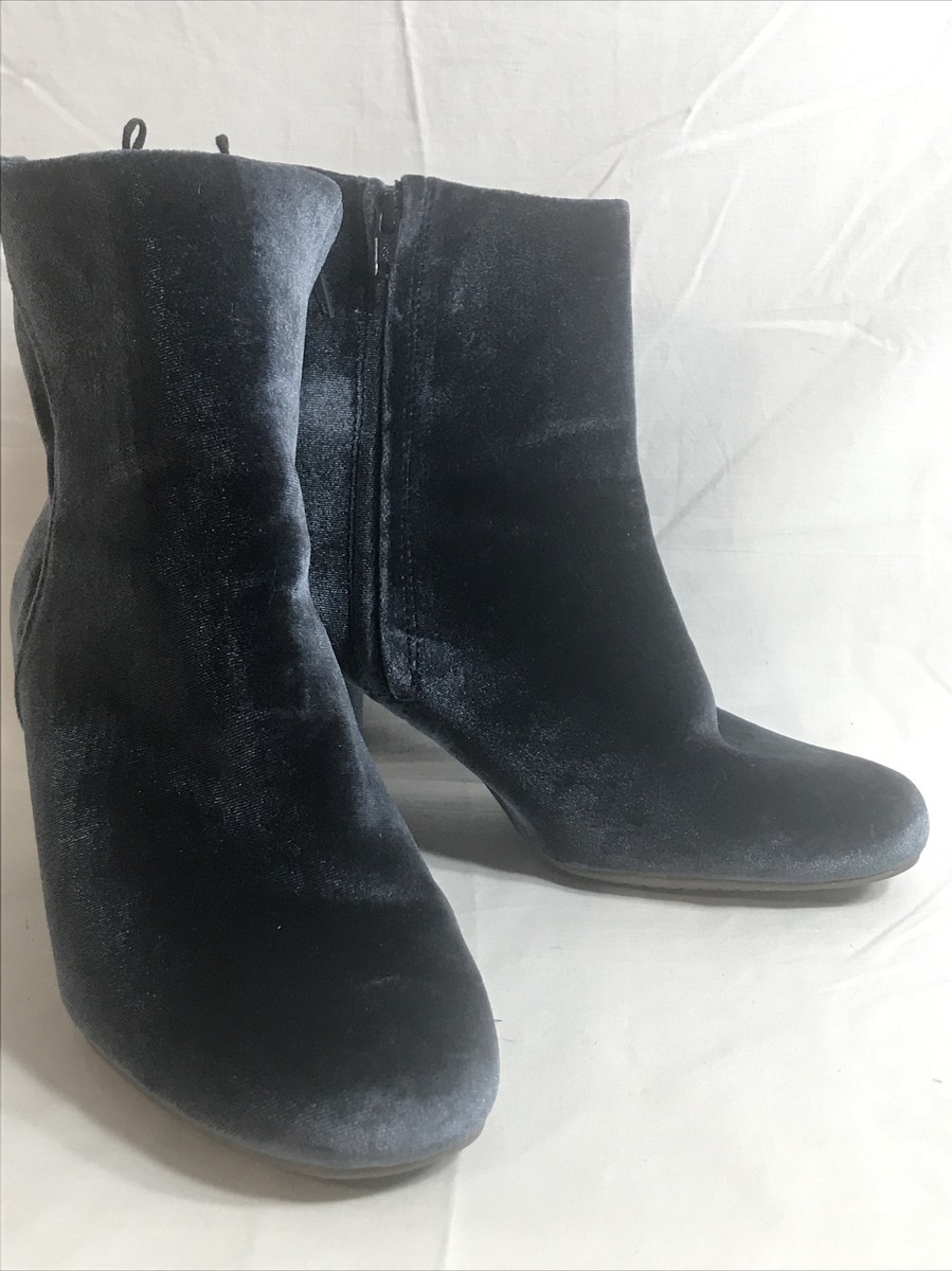 Old Navy Womens Boots Blue Steel Velvet Block Heel Almond Toe Zip Ankle