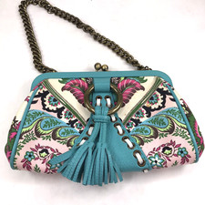 Borsa a tracolla pochette Isabella Fiore tela pelle paisley nappa rosa acqua