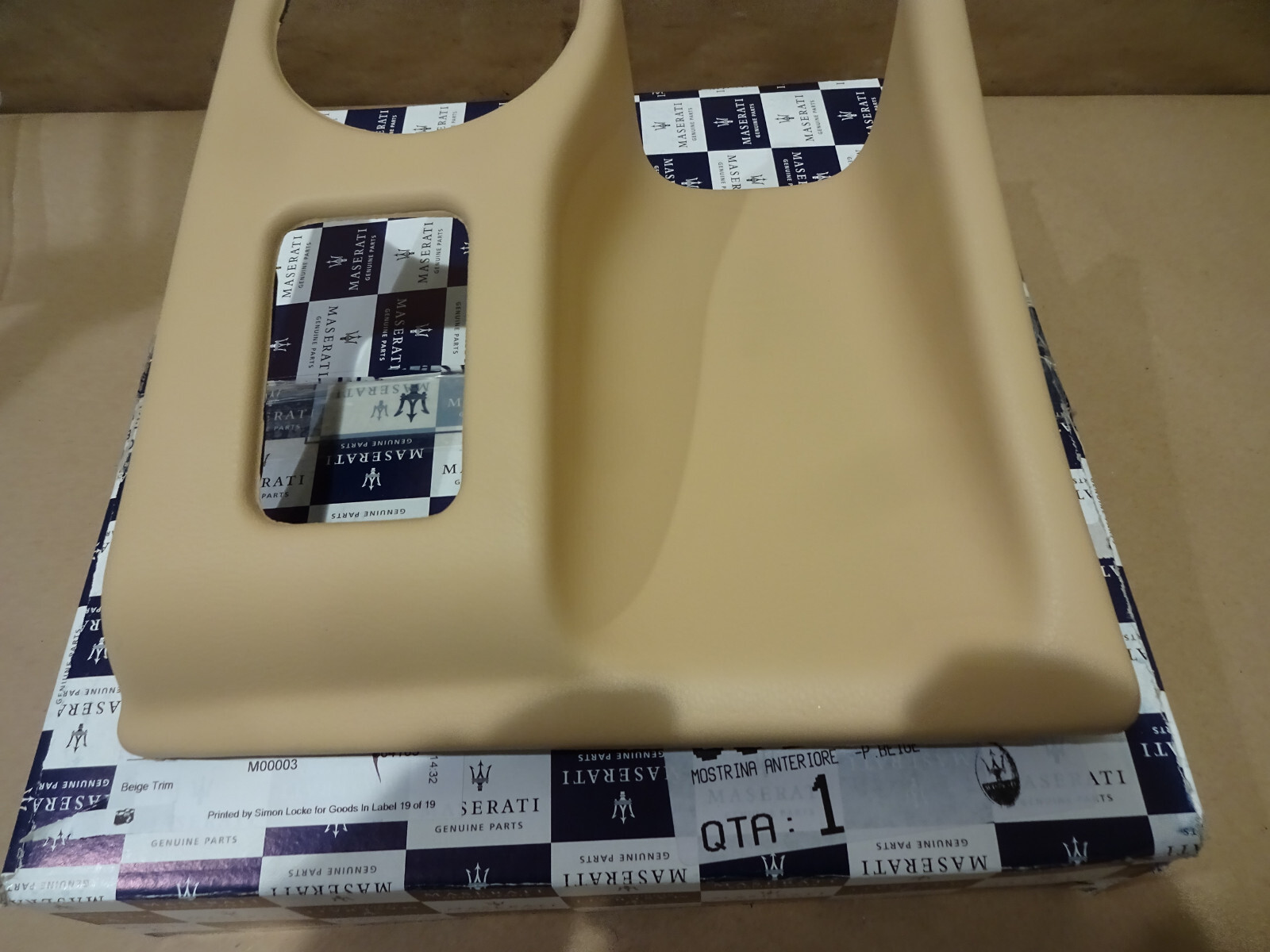Maserati Quattroporte - Front Console Trim Plate - Beige (NEW) P/N 981307501