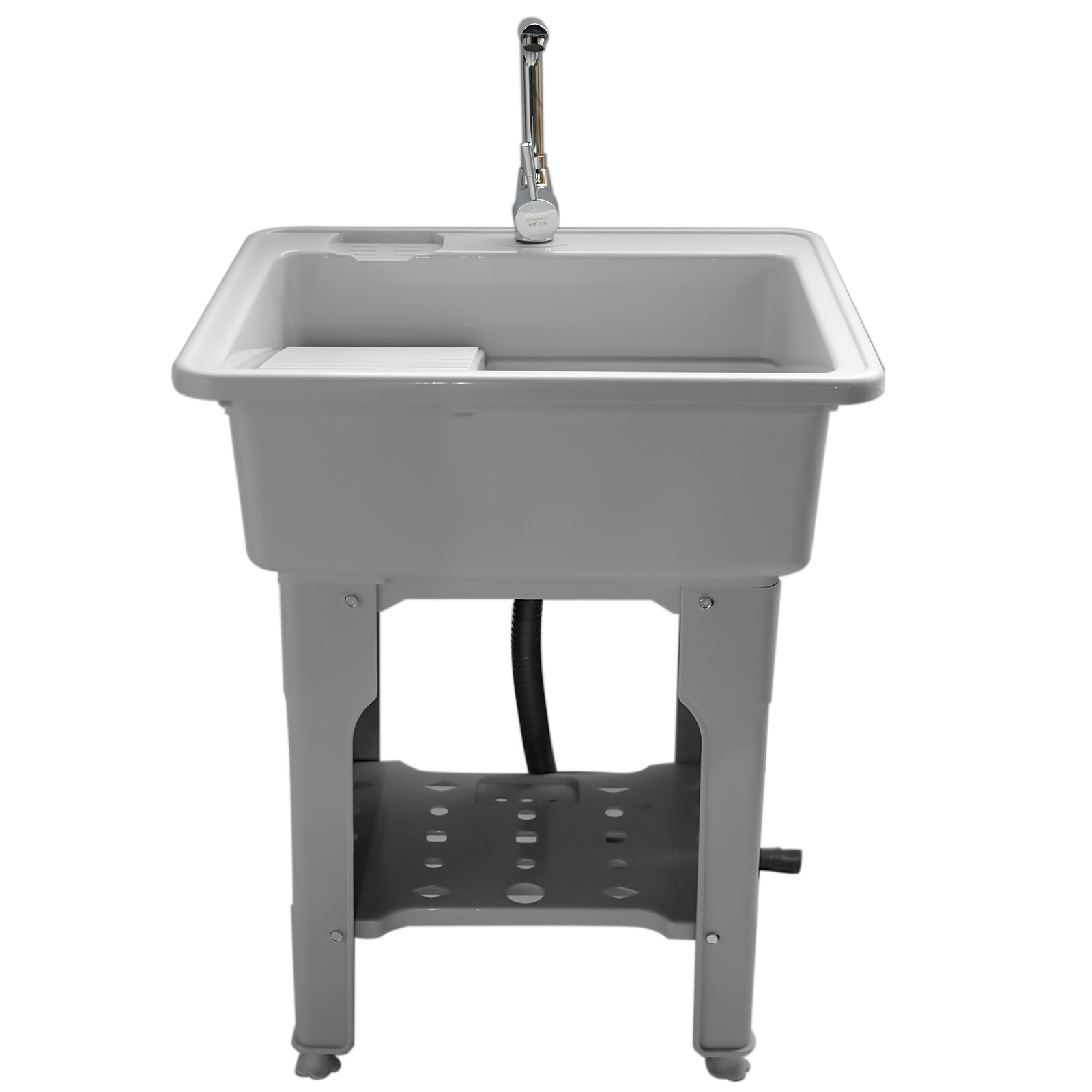 Spacious Gray Utility Sink Laundry Tub Freestanding Sink Wash Station w/ Faucet