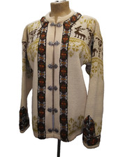 Vintage 1960's Cream White Brown Dark Yellow Wool Sweater by Dirdalstrikk ML