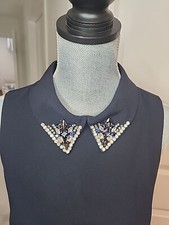 Eliza J. Women's Beaded Embellished Rhinestone Shift Dress Dark Blue Size 8