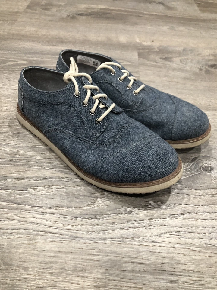 TOMS Brogue Kids Youth Boys Blue Denim Casual Oxford Dress Shoes Size 4Y - Image 3 of 4