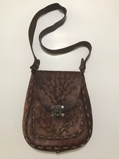 Vintage Hand Tooled Leather Shoulder Bag Purse Flower Pattern