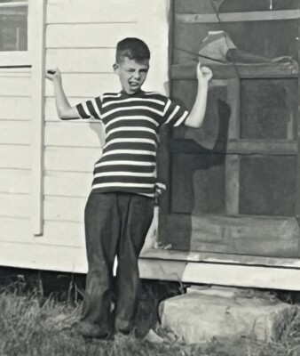 Vintage Photo Young Boy Making Strange Face Summer Camp Cabin 1950's