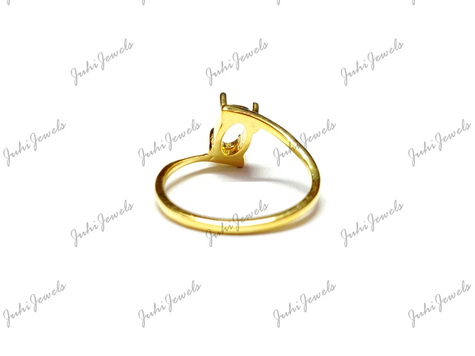 Gold Engagement Ring 5x7 mm Oval Gold Semi Mount Ring Gold Round Ring Setting - Image 4 of 4