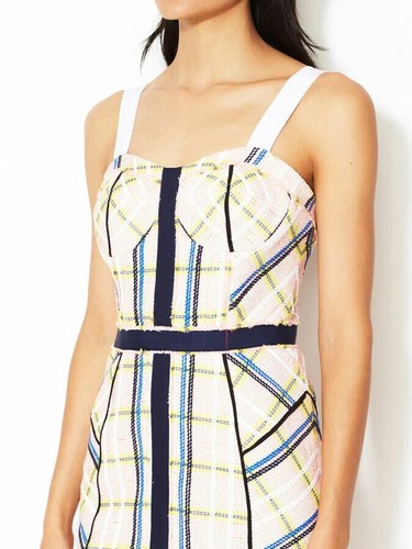 Sz 10 Rebecca Minkoff Clara Linen Tweed Dress White Navy Red NEW NWT $468 - Picture 3 of 6