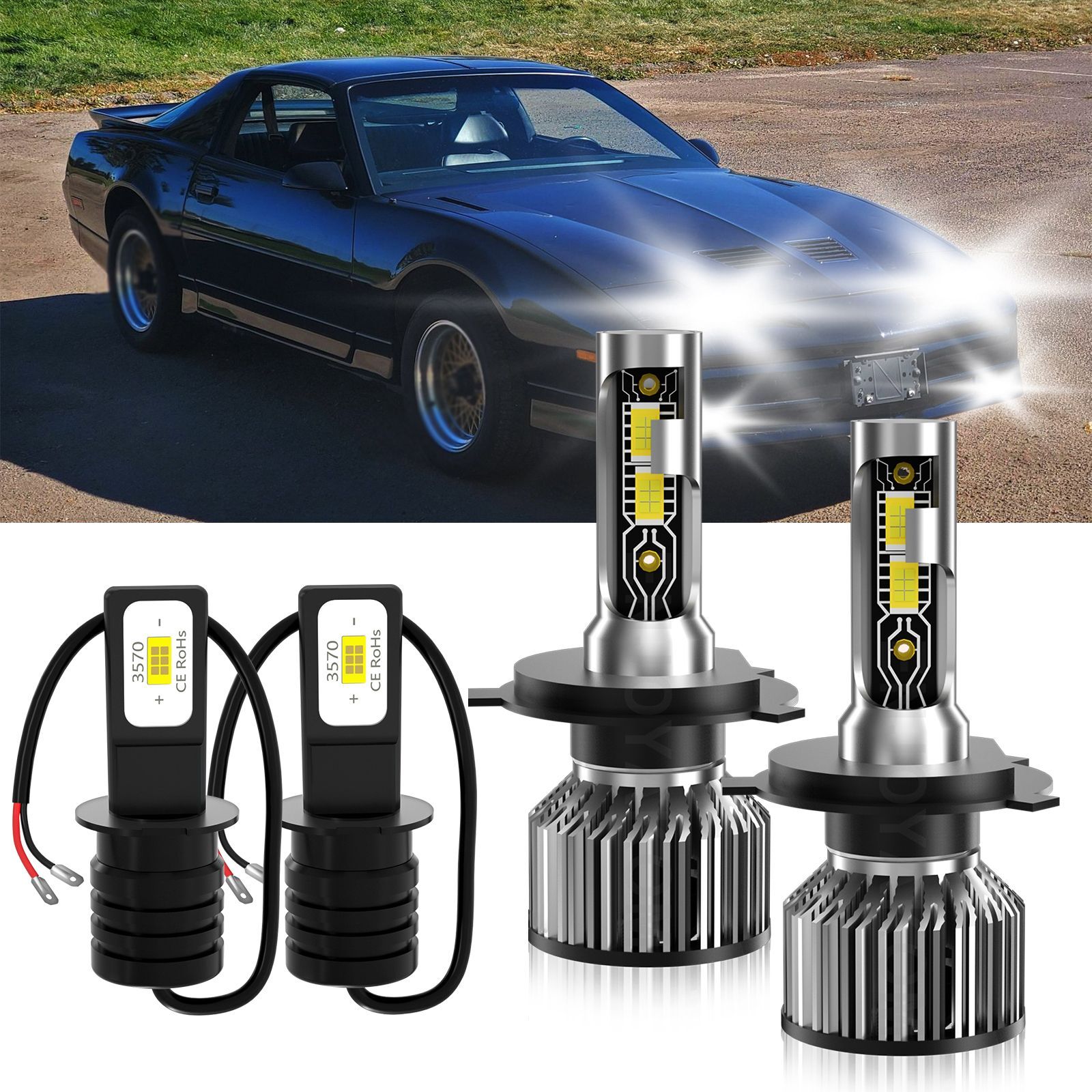 For Pontiac Firebird 1991-1992 LED Headlight Bulbs Kit Hi Low Beam + Fog Light