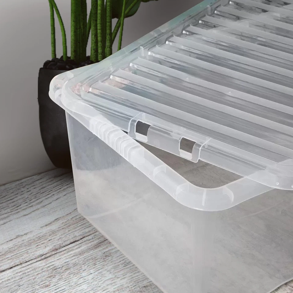 Clear Plastic Storage Boxes With Lids UK BRITISH MADE Box Stackable Home Office - Image 4 of 4